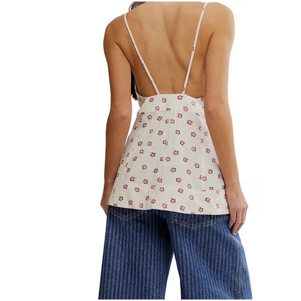 Free People Maddie Floral Cotton Low Back Tunic Top NWT Large - Picture 3 of 8